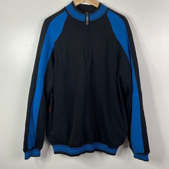 Ashworth Golf  Pullover Half Zip Lined Sweater  Black Blue  Mens Large - Picture 1 of 8